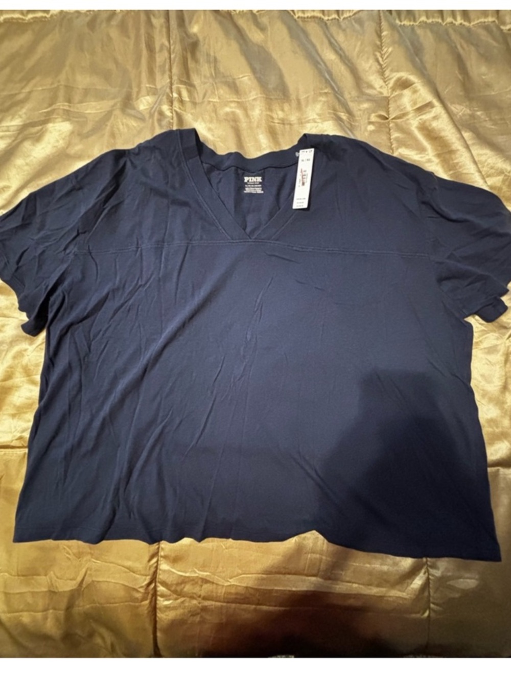 🦋 PINK Victoria's Secret Navy oversized deep blue V-Neck Tee